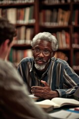 Two men engaged in conversation at a table, possibly discussing business or personal matters