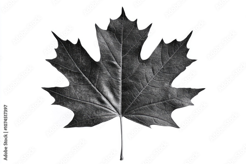Poster a single leaf in black and white, its shape and veins visible against a contrasting background