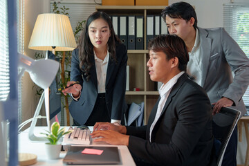 Asia business group meeting and discuss new startup concept projects Business team planning, strategic analysis and brainstorming with office paper reports.