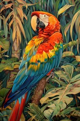 Obraz premium A vibrant parrot perched on a branch, showcasing its bright plumage