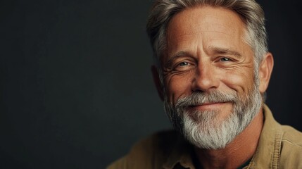 Fototapeta premium A man with a beard and gray hair is smiling