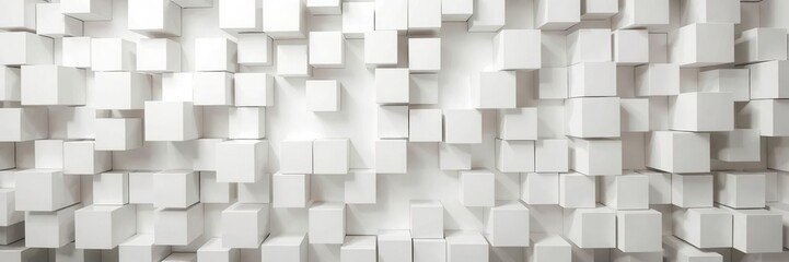Randomly arranged white cube boxes background with copy space for banner or wallpaper design, wallpaper, copy space