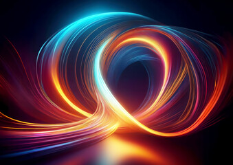 Abstract background with colorful glowing light lines swirling. Fractal art background for creative design. 