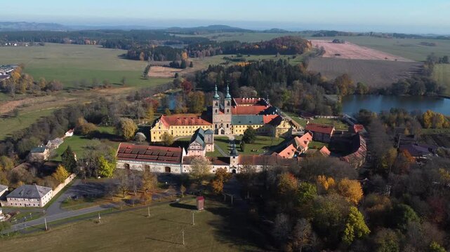 Aerial drone view of monastery Tepla near Marianske Lazne - Czech Republic, Europe