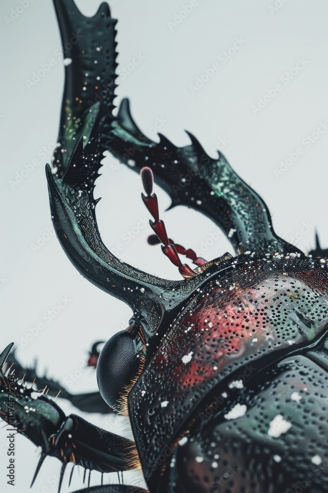 Poster a close-up view of a beetle's head, perfect for illustrating entomology or insect-related concepts