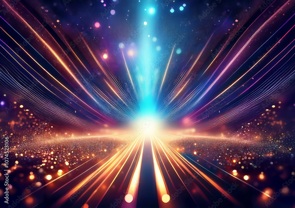 Aufkleber abstract background with rays and bokeh, 3d render