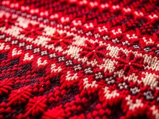 Red Textured Fair Isle Pattern Design Showcasing Vibrant Colors and Intricate Knit Motifs Perfect for Holiday Decor and Fashion Textiles in a Modern Context
