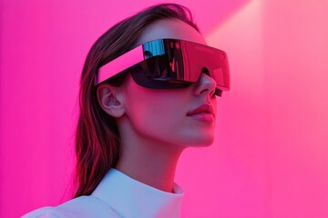 A woman wearing futuristic glasses, great for technology or sci-fi related images