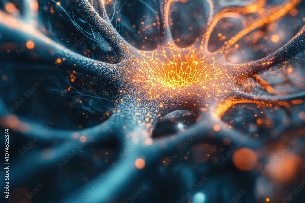 Poster A close-up view of neuron brain cells with detailed illustration of dendrites and synapses