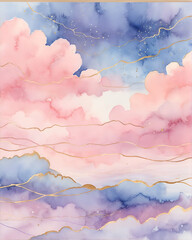 Delicate Watercolor Sky with Gold Accents