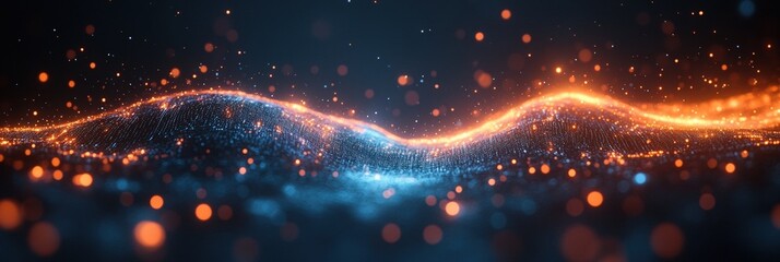 Fototapeta premium Abstract Display of Light Waves Featuring Fluid Lines in Blue and Red Colors on a Dark Background, Creating a Striking Visual Experience