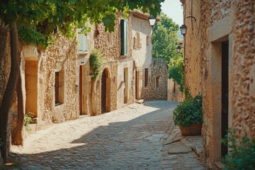 Obraz premium A quaint cobblestone street in a small village