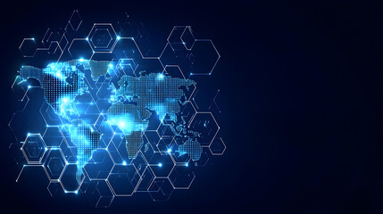 Fototapeta premium Abstract world map in hexagonal digital design