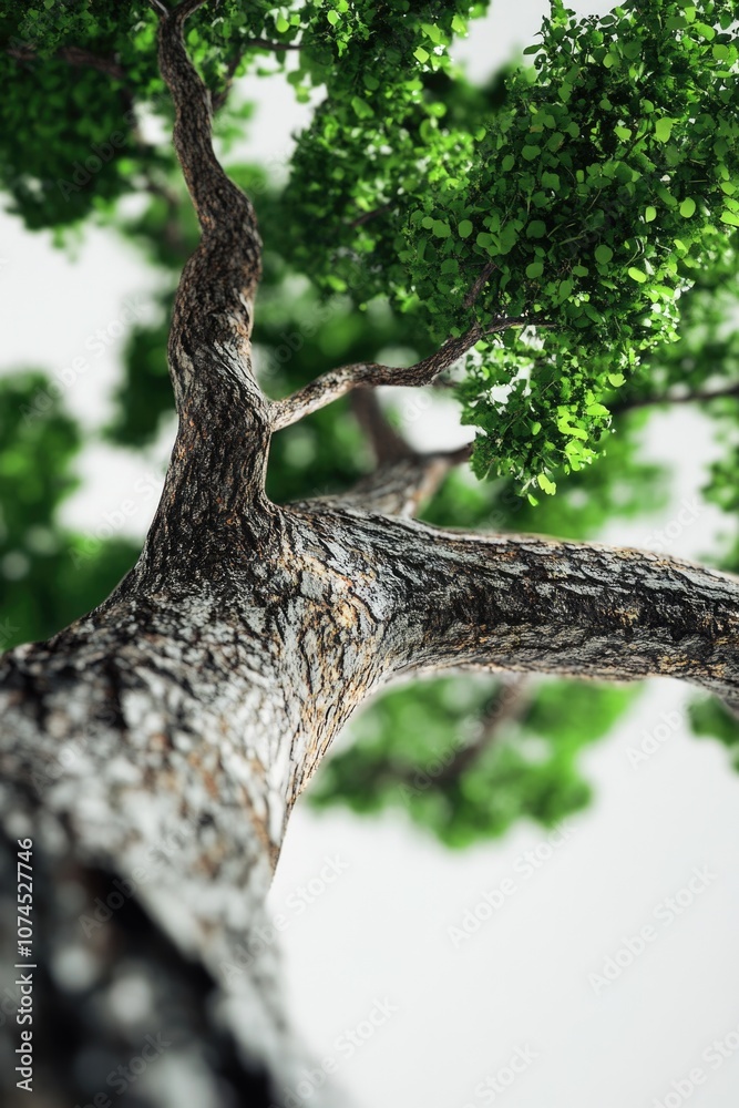 Poster a detailed view of a tree branch with lush green leaves