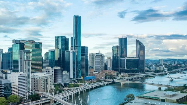 Aerial hyperlapse, dronelapse video of Brisbane city in Australia