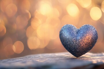 A blue heart sits atop a wooden table, perfect for decoration or gift giving