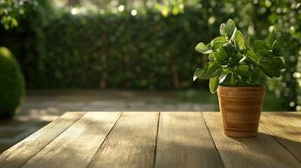 Fototapeta premium Enhance your space with a lively potted plant on a wooden table
