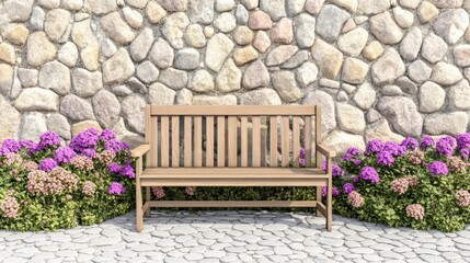 Enjoy relaxation on a wooden garden bench surrounded by beautiful flowers