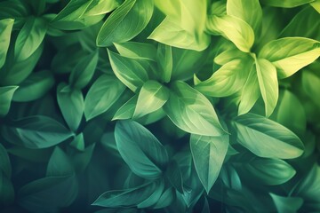 Fototapeta premium Close-up of Lush Green Foliage with Sunlight Filtering Through