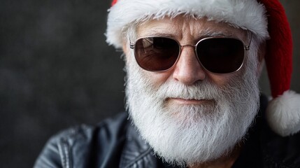 A man with a beard and sunglasses on his face wearing a red hat