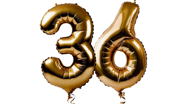 Golden foil number thirty six Balloon 3d model for Celebrations or invitations