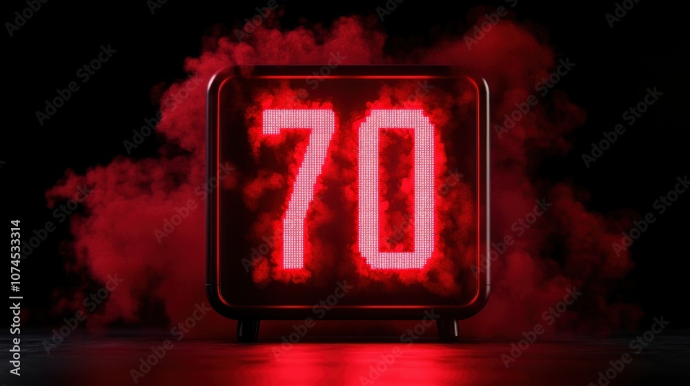 Aufkleber digital clock displays bold 70 in red smoke effect