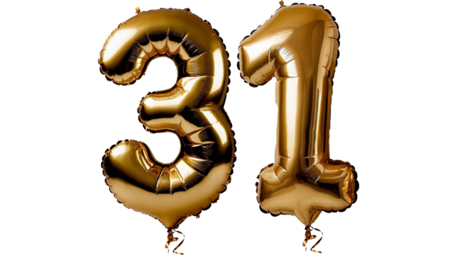 Golden foil number thirty one Balloon 3d model for Celebrations or invitations - Powered by Adobe