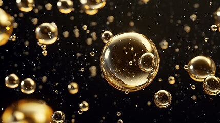 Cosmetic essence illustration with liquid bubbles and molecular structures 3D rendering