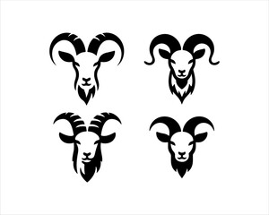 Set of Silhouette Goat Head Logo Design  Vector Template.
