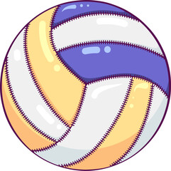 Volleyball ball in blue and yellow colors. Vector illustration in hand drawn style. Close-up sports equipment isolated on white.