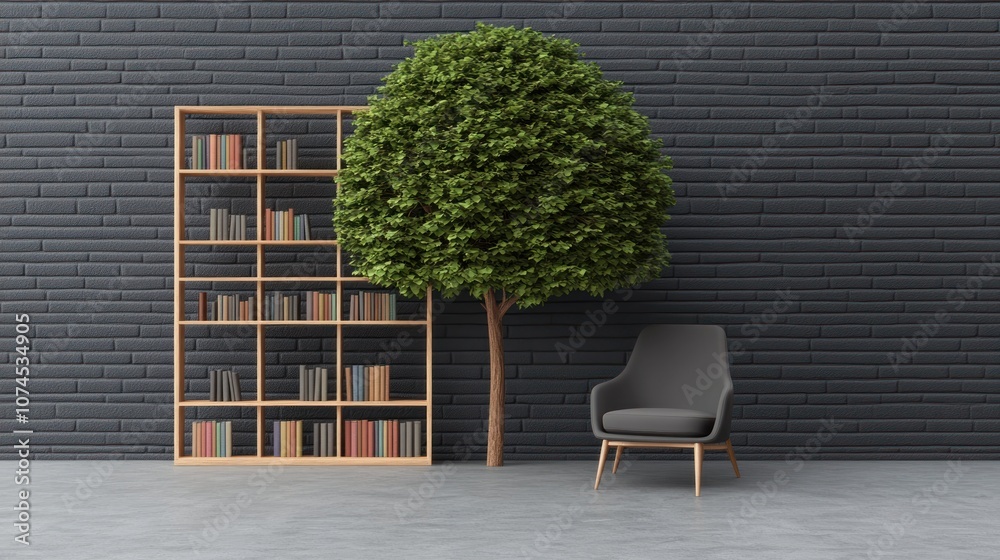 Aufkleber Create a cozy reading nook with a tree and bookshelf