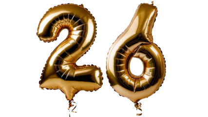 Golden foil number twenty six Balloon 3d model for Celebrations or invitations