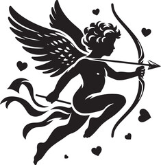 Cupid silhouette. Love and valentine's day symbol. Cupid shooting arrow.