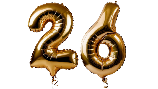 Golden foil number twenty six Balloon 3d model for Celebrations or invitations
