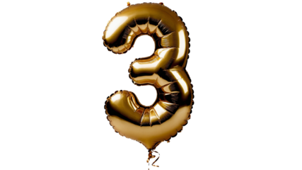 Golden foil number three Balloon 3d model for Celebrations or invitations