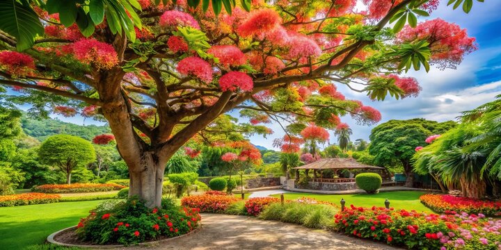 Enchanting Balimbing Tree in Bloom with Fragrant Petals Surrounded by Lush Gardens, Perfect for Food Photography and Nature Lovers