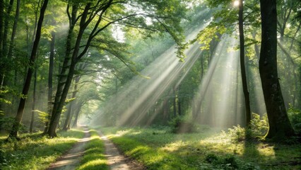 Fototapeta premium Beautiful Rays Of Sunlight In The Forest