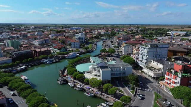 Centro Storico and the Port of Caorle in this stunning cityscape aerial showcasing the best of the city
