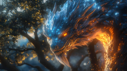Fiery Blue Dragon Illustration