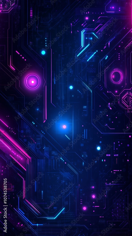 Aufkleber a futuristic cityscape illuminated with blue and purple neon lights representing digital transformat