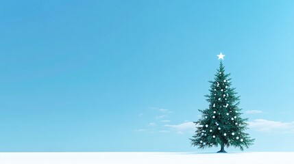 A Beautifully Decorated Christmas Tree Under a Clear Blue Sky with Snowy Ground, Creating a Festive and Joyful Holiday Atmosphere for Seasonal Celebrations