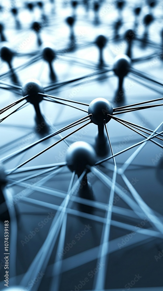 Poster A digital illustration of interconnected lines and dots forming a network structure symbolizing global connectivity and the internet with side empty space for text Stockphoto style