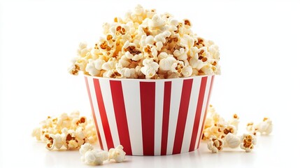 Popcorn bucket with red and white stripes on a white background