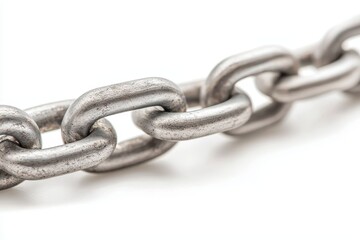 Fototapeta premium Close-up of a metal chain link with a shiny surface on a white background.