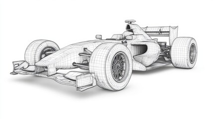 Racing car wireframe model vector rendering in 3D