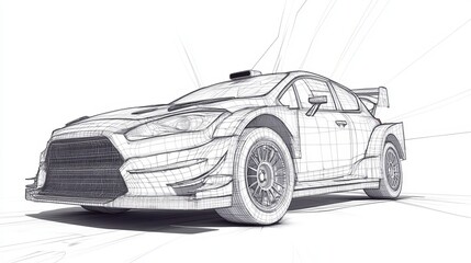Rally and drift car wireframe vector isolated on a background with 3D rendering