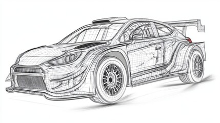 Rally race car vector in a wireframe style isolated on a white background