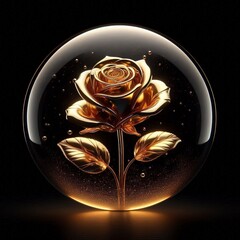 rose in a glass sphere on a black background