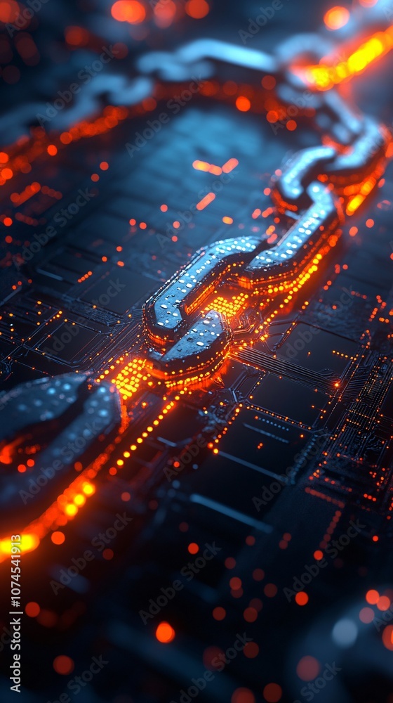 Aufkleber A digital screen with blockchain code displayed in bright neon colors against a dark background representing cryptocurrency and decentralized finance with side empty space for text Stockphoto style