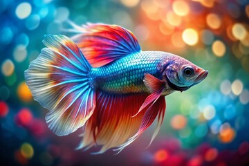 Fototapeta premium Stunning Betta Fish in Watercolor Style with Tilt-Shift Photography Effect for Unique Aquatic Art Imagery